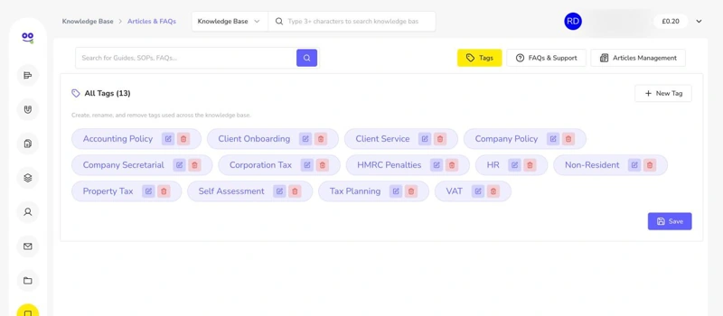 Knowledge base tag manager