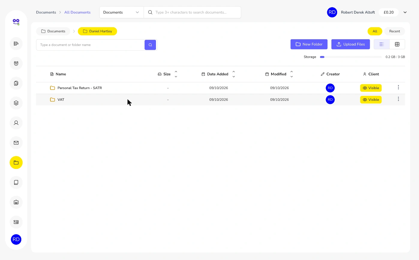 Client document folders created for each service