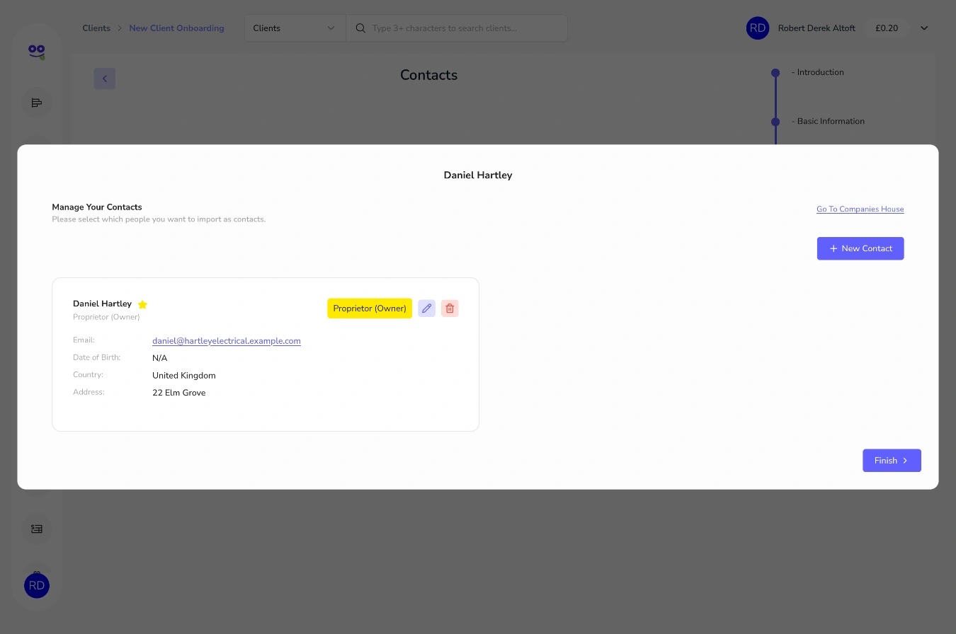 Manage contacts with primary proprietor contact card