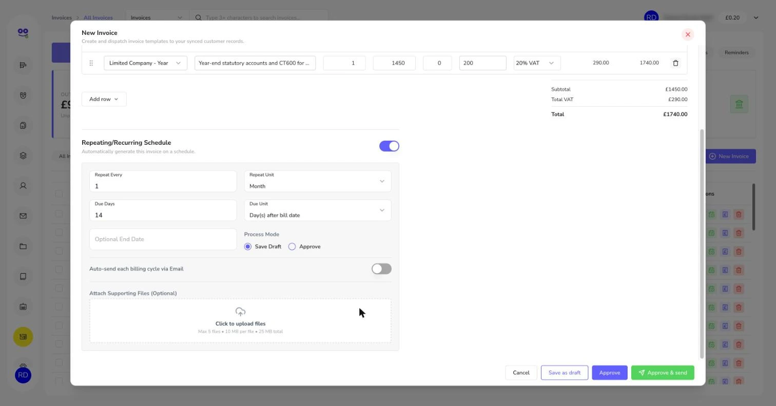 Recurring invoice schedule with auto-send