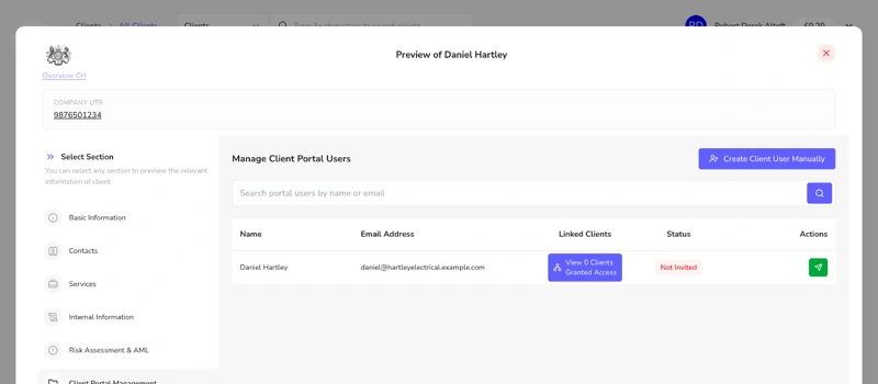 Client portal users with invite action
