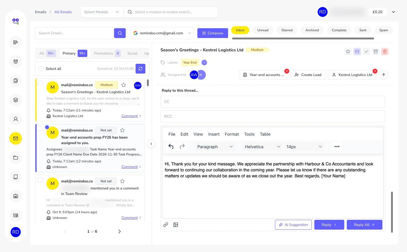 Reply box with AI suggested reply