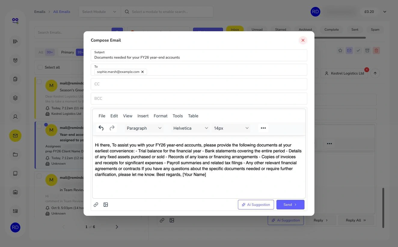 Compose email with AI drafted document request