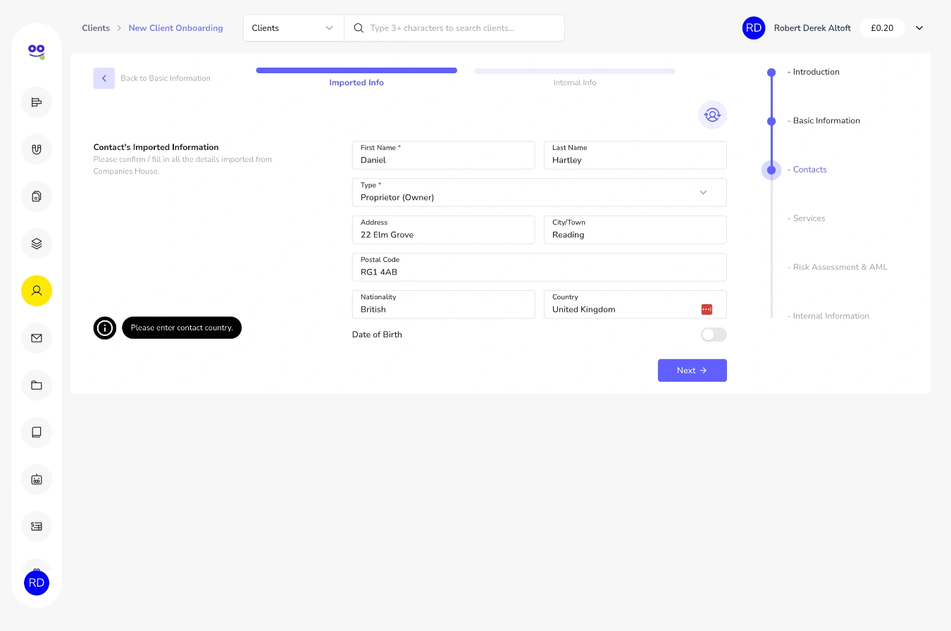 Contact imported information with proprietor type and address
