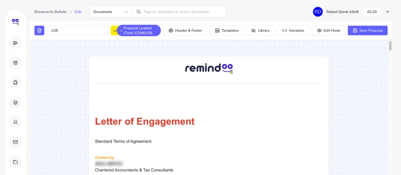 Personalised letter of engagement prepared for a sample dental practice