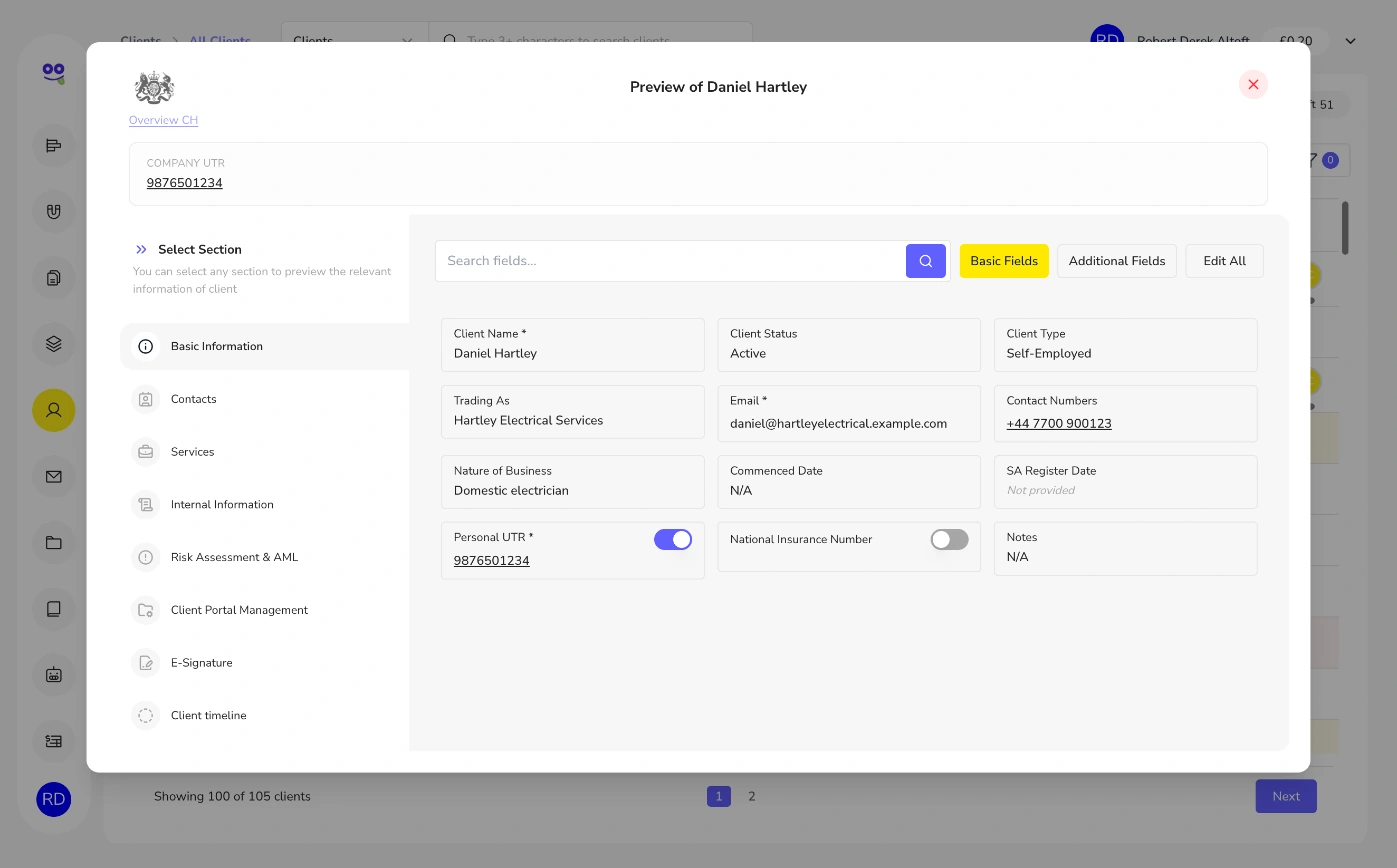 Centralise client information in Remindoo: Client profile basic information