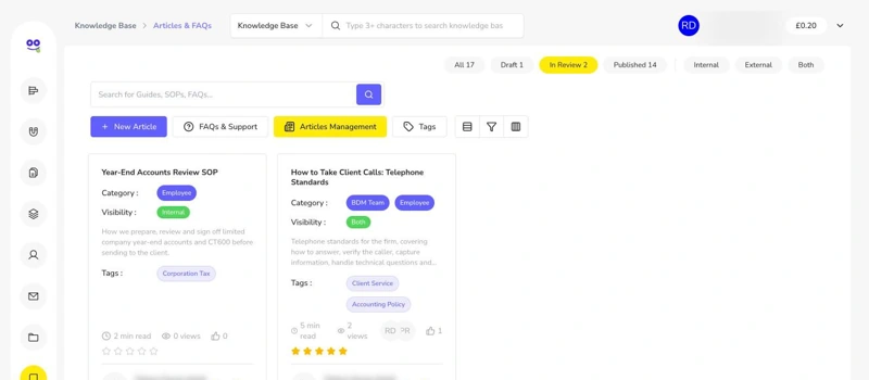 Knowledge base filtered to in review articles